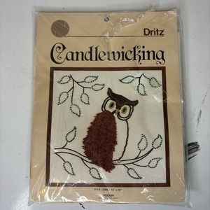 VTG Dritz Candlewicking 9024 Owl Pillow Kit 12 x 12 inches 1983 Fiber Arts New